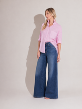 Le Chemise Collared Shirt in Cotton pink stripe seersucker