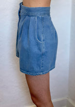 California Pleated Faded Denim Jean Shorts