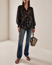 Joan D'Arc button up in black with white stars