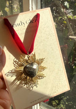 SACRÉ CŒUR Antique Gold CHALCOPYRITE with velvet French Ribbon in Burgandy