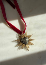 SACRÉ CŒUR Antique Gold CHALCOPYRITE with velvet French Ribbon in Burgandy