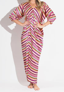 Aura Kimono Style Silk Striped Dress