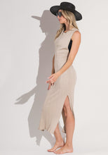 Jenna Midi Cotton Rib Slit Dress in Sand