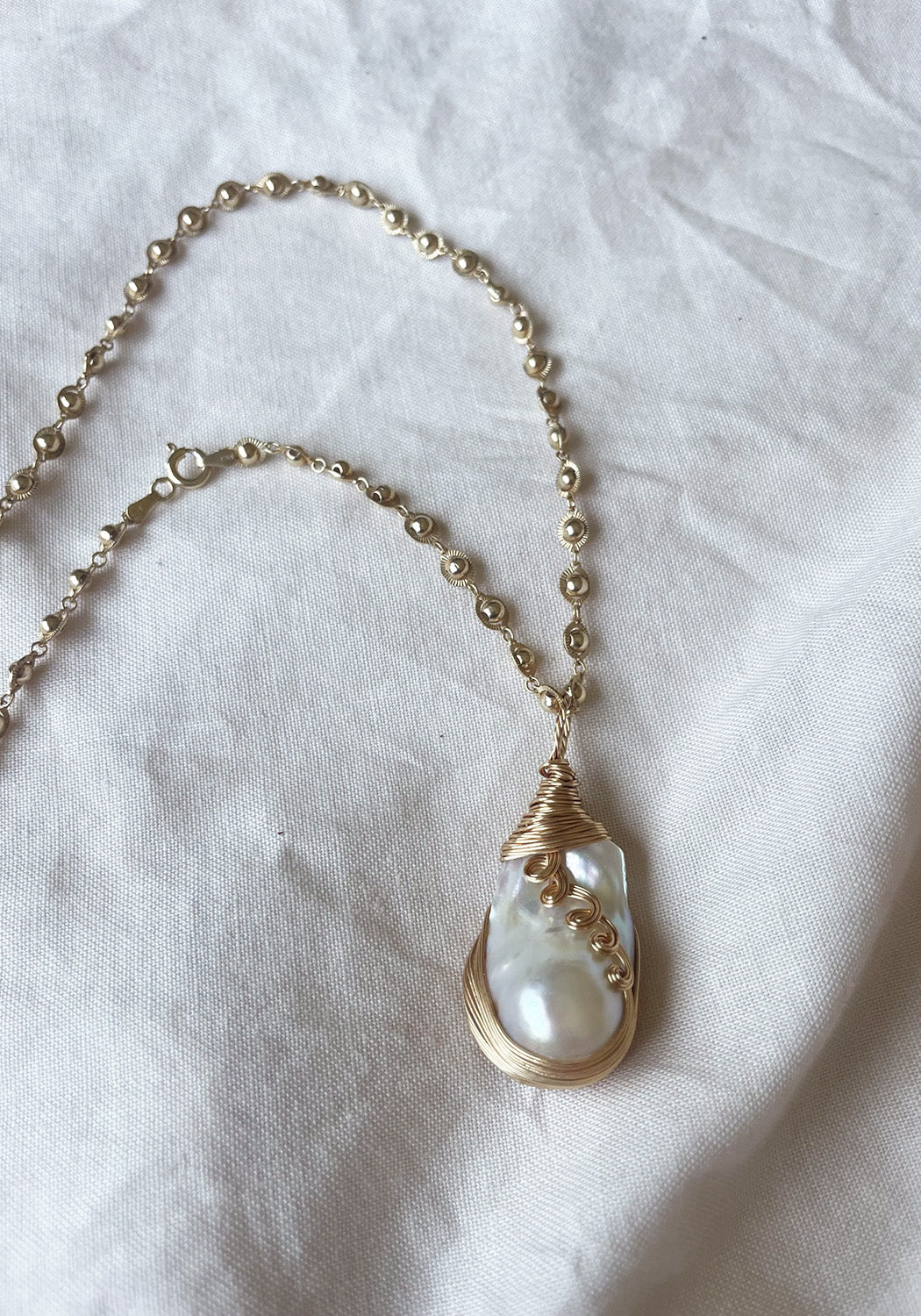 Royal Baroque Pearl with Italian Sun Star Chain 14k Gold 925