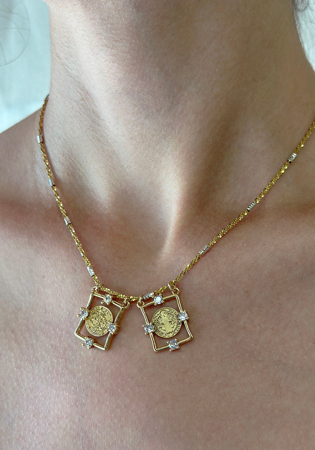 Italian Scapular San Benito in Sterling Silver 18K Gold Vermeil