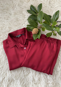 SASCHA Washable Silk Charmeause Collared Shirt in Scarlet Red