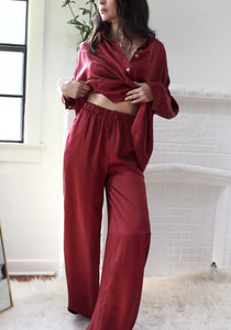 Joie SIlk Charmeause Trouser in Scarlet Red