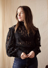 Camilla Smocked Lace Shirt in Black