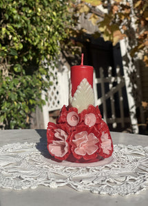 "Madeleine" Ceremonial Beeswax Flower Candle in Scarlet Red Combo
